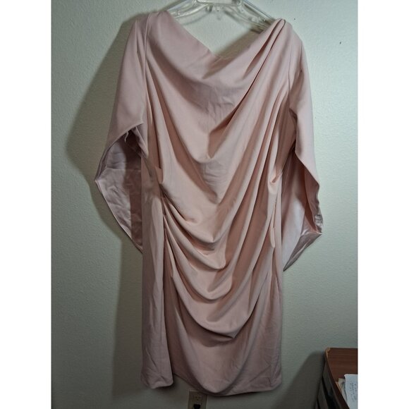 Betsy & Adam Formal Dress High Neck Attached Cape Midi Pink Size 22W - Picture 2 of 7